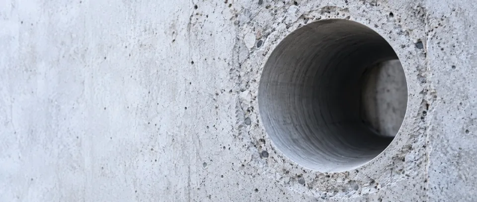 Beton duvarda açılmış büyük çaplı dairesel karot deliği